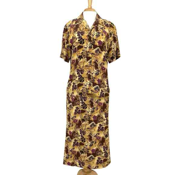 Vintage Silks by Joan Leslie Skirt Set Womens 10/12 Silk Floral Button Up Top - Picture 1 of 16